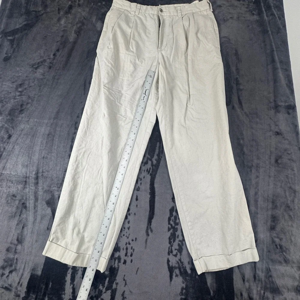 Brooks Brothers Pleated Chinos Mens 34x30 Beige Cotton Cuffed Dress Pants